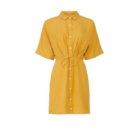 Thakoon Collective Tie Waist Shirtdress in Yellow 6 Womens Mini Collared - Picture 11 of 16